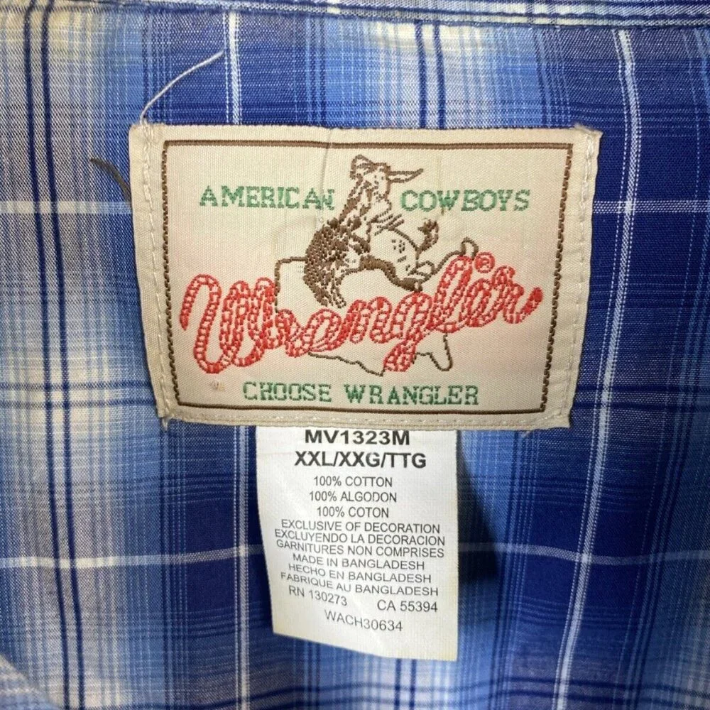 Wrangler American Cowboys Mens XXL Pearl Snap‎ MV1323M Plaid Shirt Western Rodeo